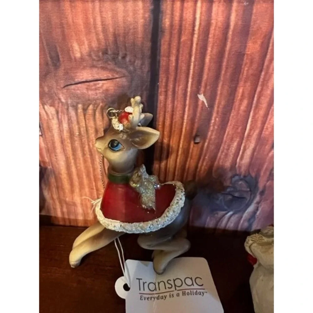 Set Of 3 Transpac Holiday Ornaments:‎ Reindeer Snowman & Cardinal
